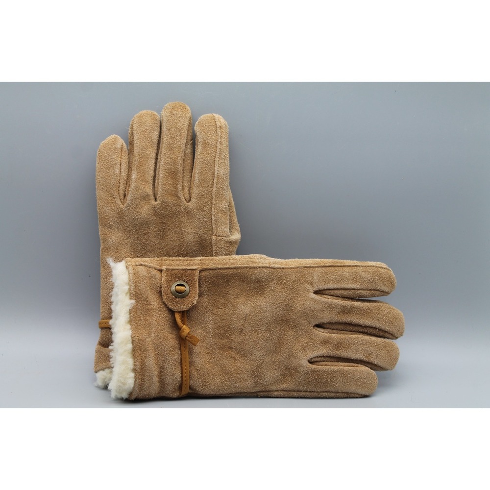 Eddie Bauer Suede Leather Gloves Tan Shearling Lined Winter Casual Womens Medium